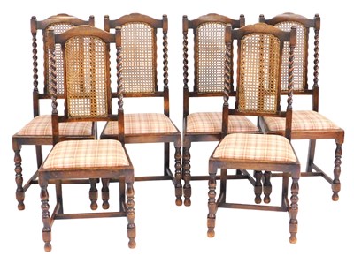 Lot 713 - A set of six early 20thC oak dining chairs,...