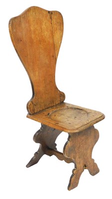 Lot 714 - An 18thC Georgian oak Sgabellow hall chair,...