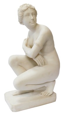 Lot 779 - A 20thC marble figure, modelled as a crouching...