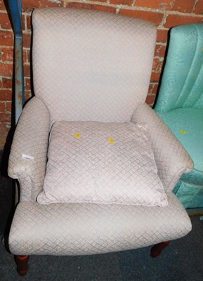 Lot 1086 - An armchair, in cream Greek key upholstery....