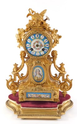 Lot A 19thC French gilt mantel clock, the case...