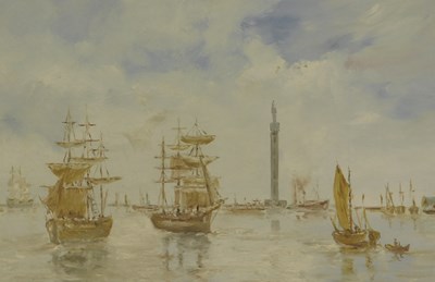 Lot 285 - 20thC School. Shipping scene at harbour,...