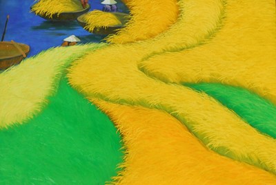 Lot 306 - Oriental School. The Ricefields, acrylic on...