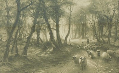 Lot 308 - After Joseph Farquhasen. Sheep herded through...