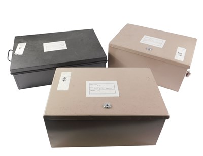 Lot 259 - Three tin document cases, two in taupe and one...
