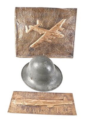 Lot 264 - A WWII Zuckerman Home Front tin helmet,...