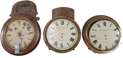 Lot 344 - Three 19thC and later drop dial wall clocks,...