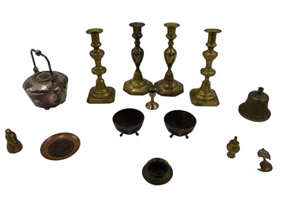 Lot 427 - A pair of 20thC brass tapered candlesticks, a...