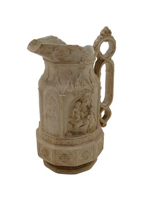 Lot 439 - A 20thC Parianware hexagonal jug, with raised...