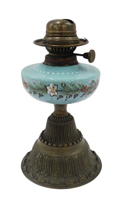 Lot 452 - A Victorian gilt oil lamp, with turquoise hand...
