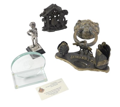 Lot 151 - A mid 20thC Jerusalem bronze desk stand...