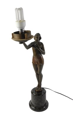 Lot 130 - An Art Deco style bronzed table lamp, of...