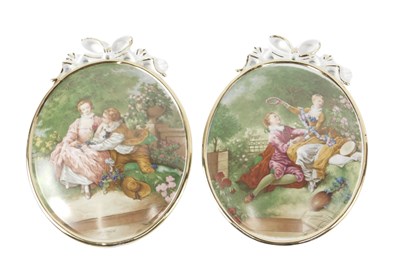Lot 174 - A pair of Limoges oval ceramic wall plaques,...