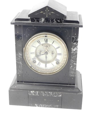 Lot 224 - A late 19thC slate mantel clock, the arched...