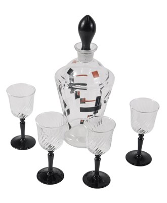 Lot 231 - An Art Deco liqueur decanter, with red and...