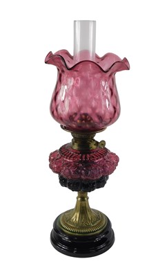 Lot 114 - A Victorian brass and glass oil lamp, with...