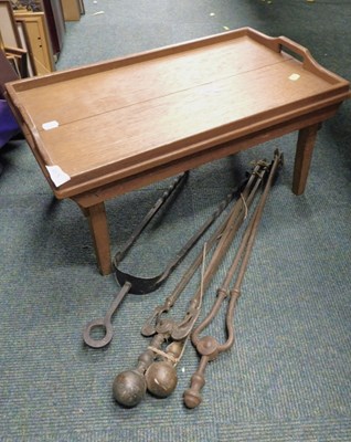Lot 2076 - A wooden tray, together with various fireside...