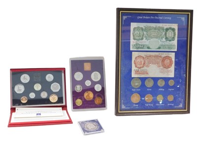 Lot 646 - A framed pre-decimal currency set, a 1970s...