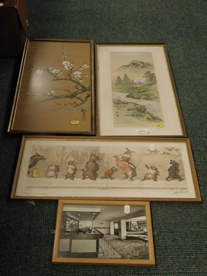 Lot 2111 - Framed Oriental prints, landscapes, cherry...