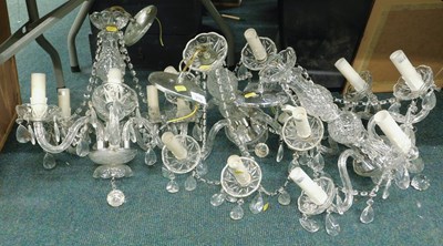 Lot 2119 - Three five branch glass electric chandeliers.