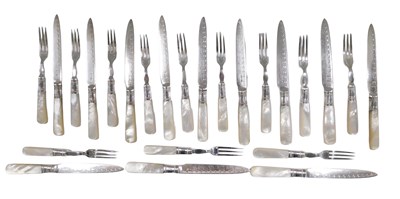 Lot 670 - A 19thC set of mother of pearl handled dessert...