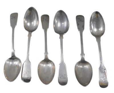 Lot 702 - A set of six Victorian silver fiddle pattern...