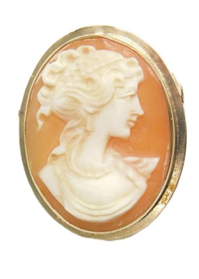 Lot 40 - A 20thC shell cameo brooch, in a yellow metal...