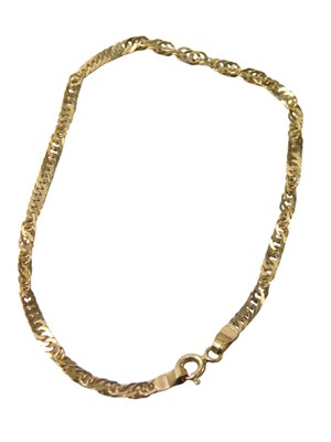 Lot 716 - A 9ct gold fancy link bracelet, 18cm long, 1.7g.