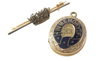 Lot 722 - A crested bar brooch, set with tiny diamonds...