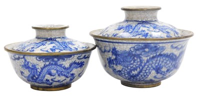 Lot 39 - A graduated pair of 20thC Chinese blue and...