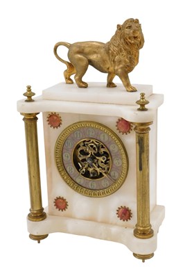 Lot 795 - A late 19thC white marble mantel clock, the...