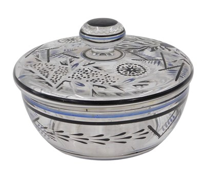 Lot 810 - An Art Deco glass powder jar, with black...