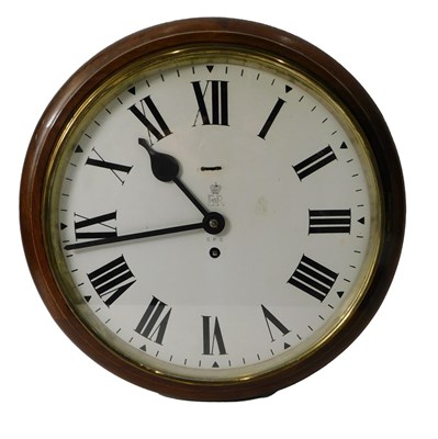 Lot 835 - A GPO mahogany cased wall clock, with painted...