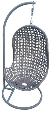 Lot 843 - A rattan hanging egg chair, on frame, 184cm high.