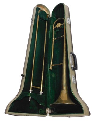 Lot 957 - A Chinese Skylark brass trombone, in fitted case.
