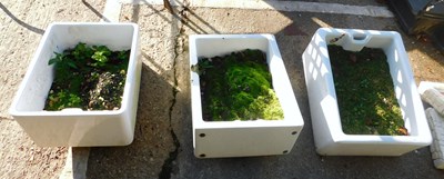 Lot 1633 - Three white ceramic Belfast sinks, each 47cm...