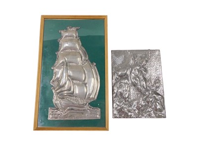 Lot 349c - An embossed pewter plaque, modelled in the...