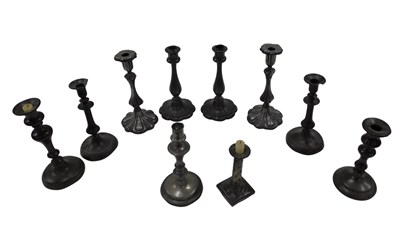 Lot 353 - Various 18th & 19thC pewter candlesticks, to...