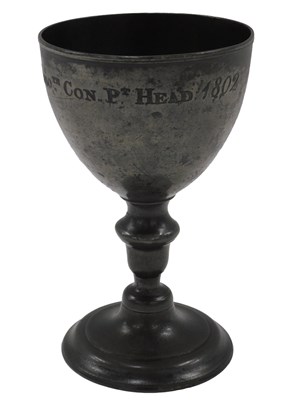 Lot 356 - A late 18th/early 19thC pewter goblet, engrave...