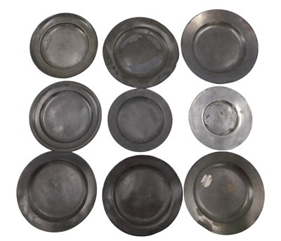 Lot 358 - Eight 18th and 19thC pewter plates or dinner...