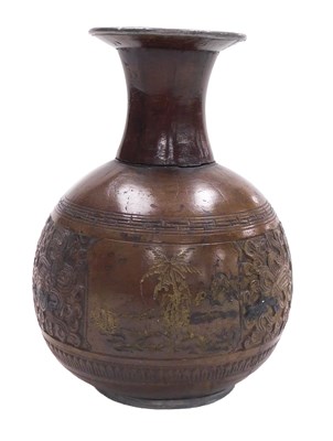 Lot 24 - A late 19thC Chinese coconut and pewter vase,...