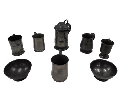 Lot 365 - A quantity of 19thC and later pewter, to...