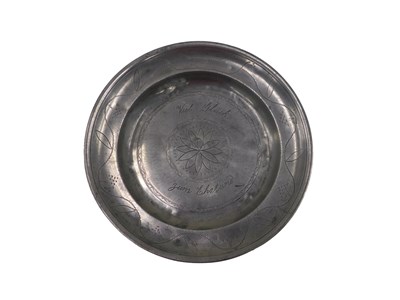 Lot 367a - A 19thC German pewter plate, engraved with...