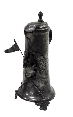 Lot 380a - A 19thC German pewter ceremonial lidded jug,...