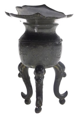 Lot 57 - A late 19thC Chinese pewter jue vessel, with...