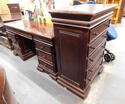 Lot 1533 - A mahogany pedestal desk, with an arrangement...