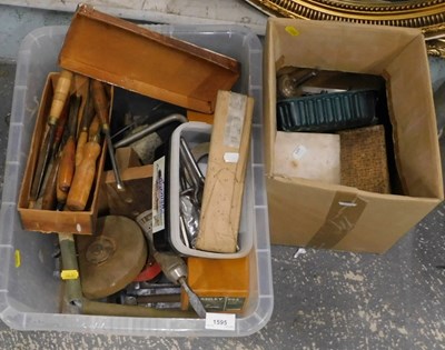 Lot 1595 - Handtools, to include chisels, drill brace,...