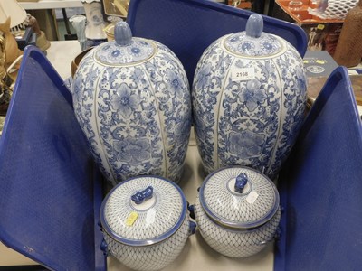Lot 2168 - A pair of blue and white Oriental style jars...