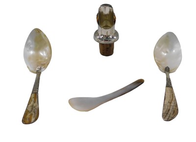 Lot 885 - Two 19thC mother of pearl shelled spoons, with...