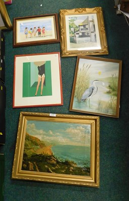 Lot 2230 - Pictures and prints, to include 19thC seascape,...